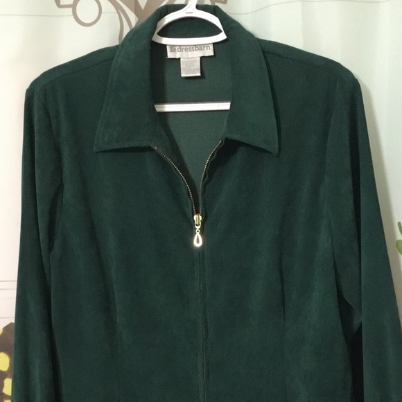 DRESS BARN WOMEN’S GREEN MICRO SUEDE FRONT ZIP JACKET SIZE MEDIUM - Picture 2 of 6